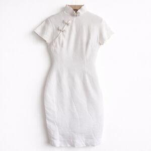 Vintage Alberto’s Retro Bridal White Cheongsam Midi Dress Frog Closures Small